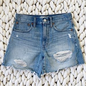 Madewell Relaxed Mid-Length Denim Shorts in Steenwick Wash: Ripped Edition